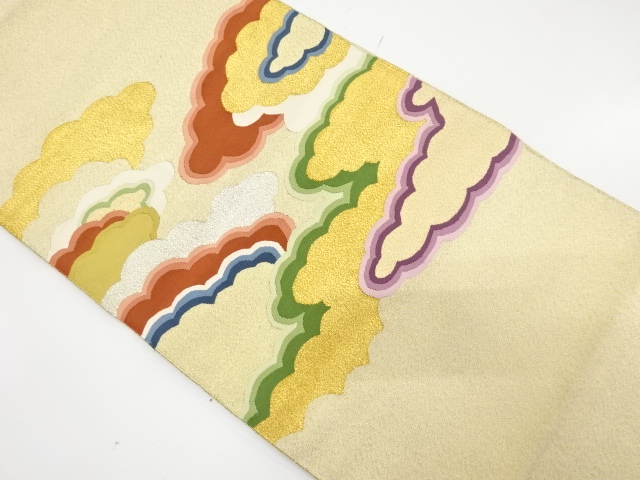 本綴れ　雲取り模様織り出し　名古屋帯